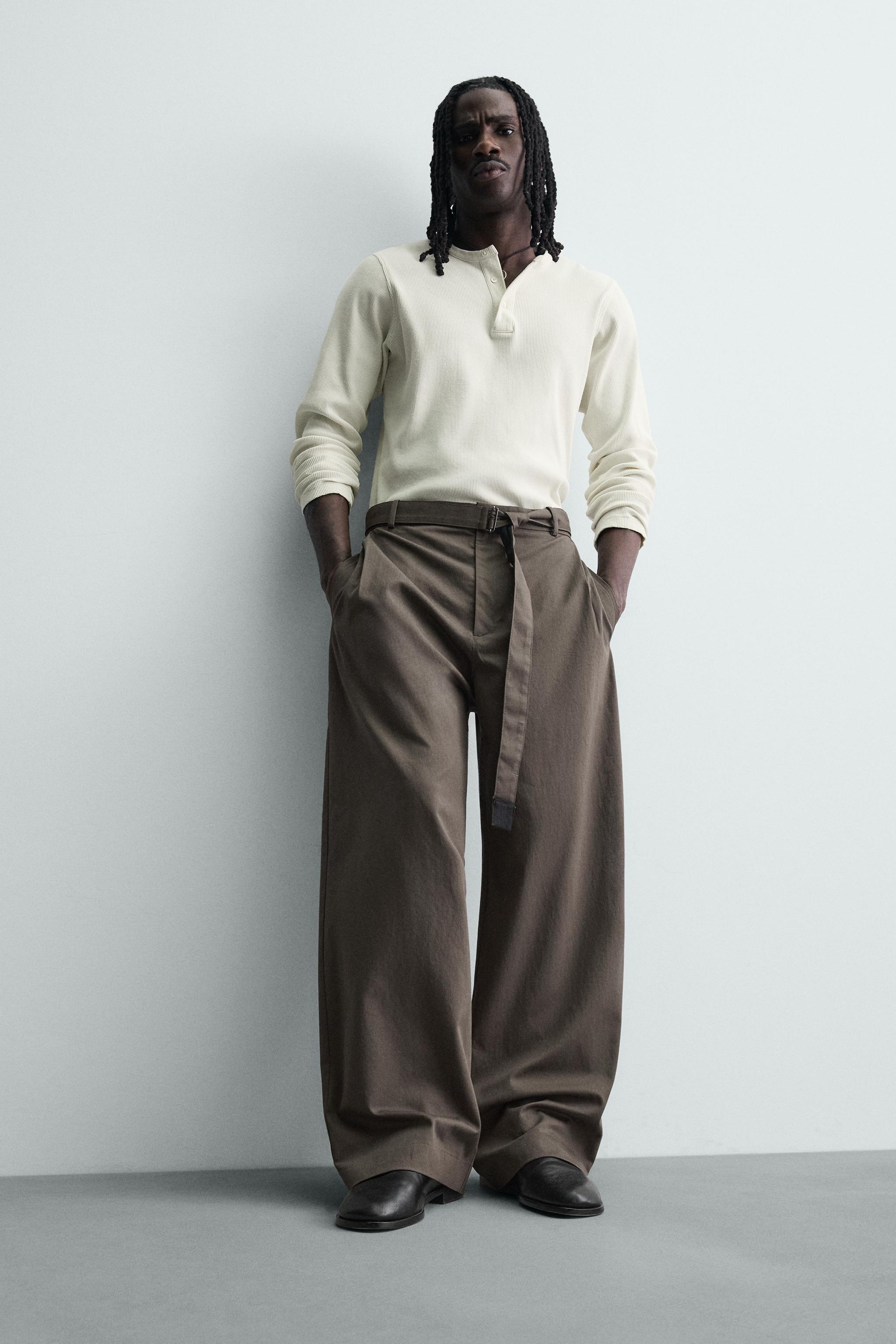 BELTED WIDE FIT PANTS